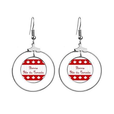Imagem de Maple Leaf Happy Canada Day Brincos com slogan vermelho pendentes joia círculo gota