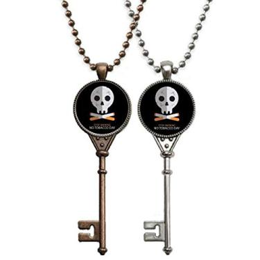 Imagem de OFFbb-USA Logotipo de desenho animado caveira parar de fumar chaveiro colar pingente joia decoração de casal