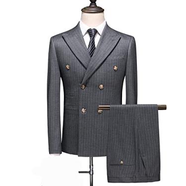 Imagem de Terno masculino slim fit blazer de casamento jaqueta sólida colete calças, trespassado casual jantar smoking, 3 peças, P/46