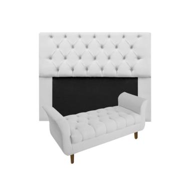 Imagem de Cabeceira Mirage + Recamier Grécia Com Capitonê Casal 140 cm Suede Branco - LM DECOR