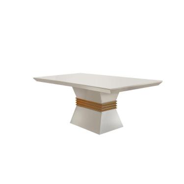 Imagem de Mesa para Sala de Jantar 120cm Tampo MDF Canto Reto Clarice Rufato Off White/Imbuia