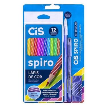 Imagem de Kit Escolar CIS SPIRO 1 Azul (1 Lápis de cor 12 cores, 1 Caneta, 1 Lapiseira e 1 Borracha)