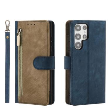 Imagem de Capa de cartões de couro carteira com zíper para Samsung Galaxy M54 A54 A14 A53 A73 A52S A72 S23 Ultra S21 FE S22 Plus Capa de bolsa, azul, para Samsung S21 FE