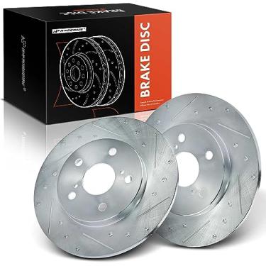Imagem de A-Premium Rotores de freio a disco traseiro perfurado e ranhurado de 10,98 polegadas (278,89 mm) compatíveis com modelos Toyota selecionados, Pontiac e Scion - Matrix 09-14, Corolla iM 17-18, xB 08-15, iM 16, Vibe 09-10, 2-PC
