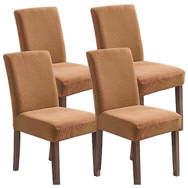 Imagem de Capas para cadeira de jantar, capa protetora de cadeira de jantar de pelúcia macia com encosto alto, lavável e removível, para sala de jantar cozinha hotel (Color : Beige, Size : 4)