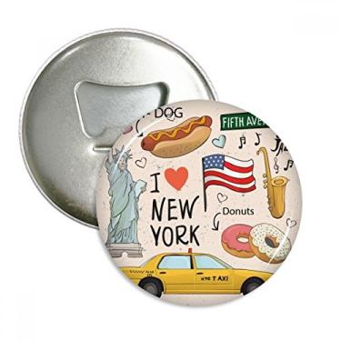 Imagem de Abridor de garrafa redondo I Love New York Hot Dog Donuts America Texi pinos Ímãs de geladeira Presente 3 peças
