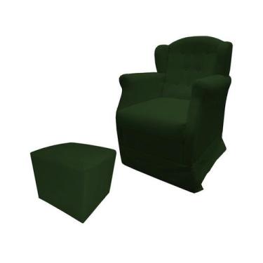 Imagem de Poltrona Cadeira De Amamentação Com Balanço E Puff Manu Suede Verde Ms