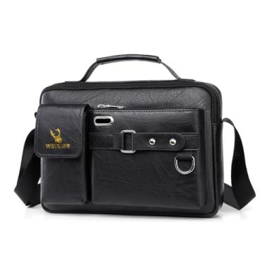 Imagem de TOKSHOP Maleta Executiva Masculina Transversal em Couro PU Resistente Bolsa Social Carteiro Mensageiro (Preto)