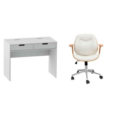 Imagem de Conjunto de Mesa New com Cadeira de Escritório Diretor Giratória Antonella Branca