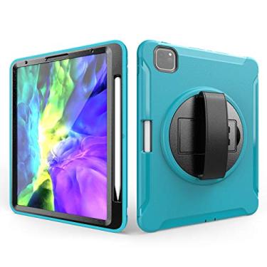 Imagem de QYiD Capa para iPad Pro 11 2020 e 2018 [Suporte Apple Pencil 2 Charging] Capa protetora robusta com protetor de tela e suporte giratório para iPad Pro 11 2ª Geração/Pro 11 1ª geração (azul claro)