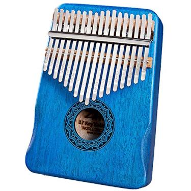 Imagem de Piano de polegar Kalimba de 17 teclas, corpo de madeira maciça de mogno, xilofone portátil Mbira Sanza, piano de dedo para amantes da música, (18 cm x 13 cm) azul 17 teclas