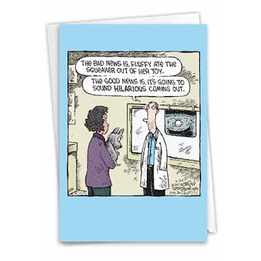 Imagem de NobleWorks - 1 cartão de humor em branco hilário para todas as ocasiões com envelope de 12 x 17 cm - Engraçado só porque cachorro de estimação de desenho animado, consulta veterinária para homens e mulheres (1 cartão) - Brinquedo de apertar C2624OCB