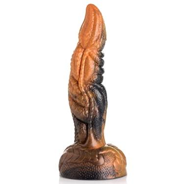Imagem de Creature Cocks Dildo De Silicone Com Tentáculo Ondulado Xr Brands Ravager, (Ag920) Laranja E Preto
