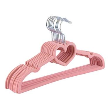 Imagem de Kit 60 Cabides Infantil De Veludo Coração Ultra Fino Rosa