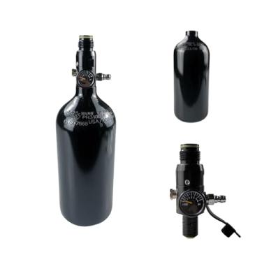 Imagem de Sistema de tanque de paintball 48/3000, tanque HPA 48ci, tanque de ar de paintball de fundo plano tanque de ar PCP de alumínio com entrada 3000psi 800psi saída 5/8-18UNF entrada e regulador de
