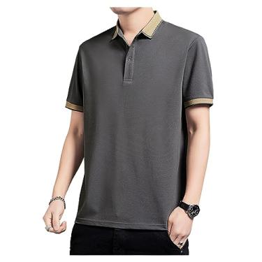 Imagem de Camisa polo masculina de seda gelo de lapela sólida com botão para treino camiseta atlética secagem rápida curta, Cor 9, 4G