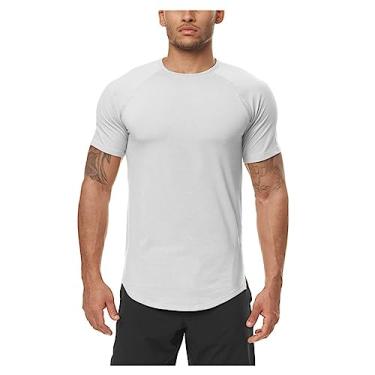 Imagem de Camiseta masculina atlética de manga curta, secagem rápida, elástica, lisa, leve e agradável à pele, Branco, XXG