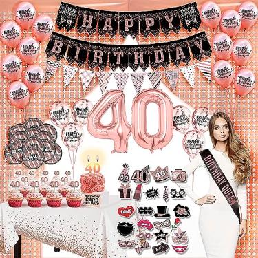 Imagem de As Seen On FOX, ABC, NBC, CBS NEWS — 40th Birthday Decorations Women 75 Piece Birthday Banner, Balloons, Foil Backdrop, Caketopper, Photo Props, Sash, 40th Birthday Gifts Women PARIS PRODUCTS CO