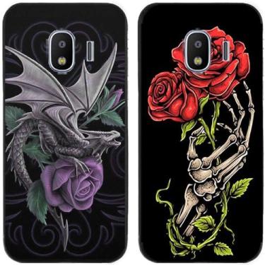 Imagem de 2 peças rosa flor Europa dragão impresso TPU gel silicone capa de telefone traseira para Samsung Galaxy todas as séries (Galaxy J2 Pro 2018)