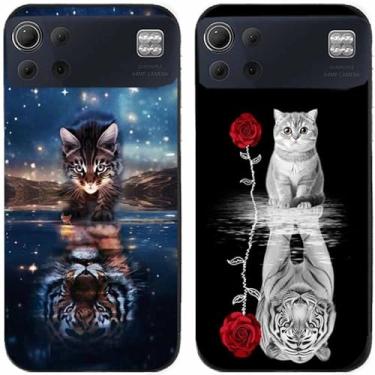 Imagem de 2 peças de capa de telefone traseira com estampa de tigre e gato TPU gel silicone para telefone da série LG (LG K92 5G)