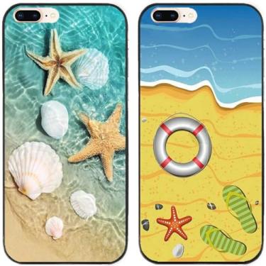 Imagem de 2 peças de capa traseira para celular com estampa de estrela do mar em gel TPU e silicone para Apple iPhone (iPhone 7 Plus/iPhone 8 Plus)
