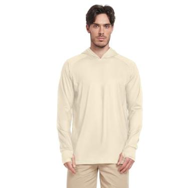 Imagem de Blanched Almond White Camisa de sol masculina com capuz manga longa secagem rápida camisa sol com capuz UPF 50+ Rash Guard camisas praia, Blanchedalmond, G