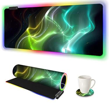 Imagem de AIMSA Mouse pad grande para jogos RGB, teclado led mousepad estendido 89.9 x 40.1 cm base de borracha antiderrapante com 14 modos de iluminação, grande tapete de mesa impermeável, Cool Aurora
