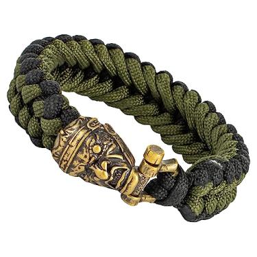 Imagem de amzeus Pulseira de sobrevivência Paracord para homens e mulheres, feita à mão, estilo tático, com fivela de latão legal, adequada para caminhadas e atividades ao ar livre, Small, Nylon