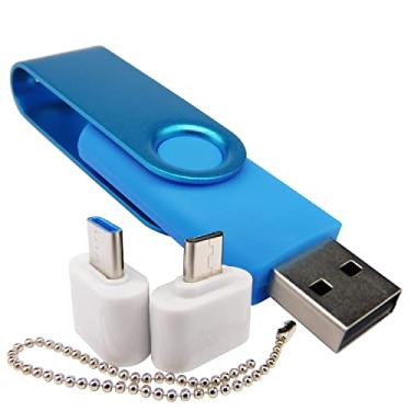 Imagem de Pen Drive USB de capacidade mini pen drives com 1 OTG (micro USB) e 1 adaptador tipo C (USB-C) para celular (azul 128 MB)