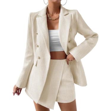 Imagem de Mina Self Blazer feminino Tweed 2023 novo outono inverno moda blazer aberto frente trabalho jaqueta com bolso, Bege, XXG