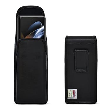 Imagem de Turtleback Coldre projetado para Galaxy Z Fold6 Fold 5 Fold 4 com capa volumosa, estojo de cinto vertical bolsa de couro preto com clipe de cinto executivo,