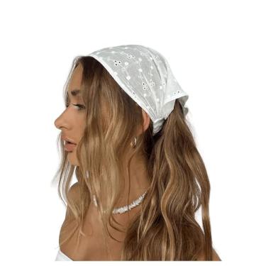 Imagem de SHENHE Lenço feminino de cabeça com ilhós elástico bordado, bandana de cabelo, Branco, 1 Unidade