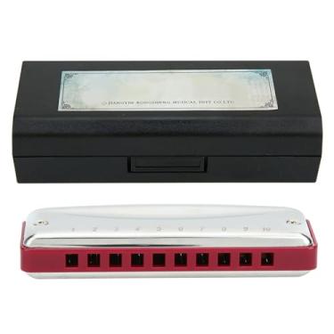 Imagem de Gaita de Blues de Aço Inoxidável, Chave de Gaita de 10 Furos de Eb, Concha de Aço Inoxidável Projetada para Iniciantes e Profissionais (vermelho)