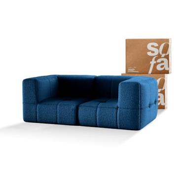 Imagem de Sofá 2 lugares Modular - Sofá na Caixa em Boucle com 2 Módulos 1,72m (Azul, 2 Braços)