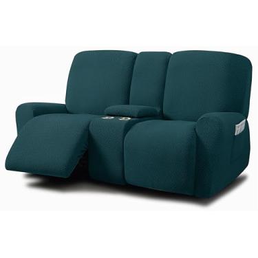 Imagem de ULTICOR Sofá reclinável com design jacquard com capa de console central, capas de sofá elásticas de 8 peças, capa reclinável de sofá de 2 lugares, lavável (estilo 3) (azul-petróleo)