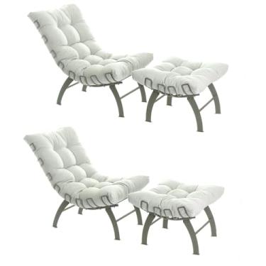 Imagem de Conjunto com 02 Poltronas e 02 Puffs Costela Verde Oliva/Bege