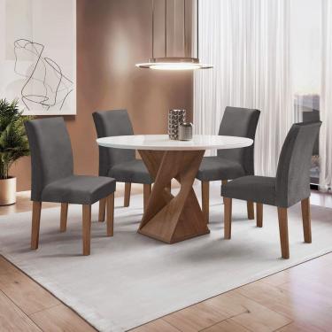 Imagem de Conjunto Mesa Barcelona 100cmx100cm 4 Cadeiras Espanha Tampo Slim Plus Redondo Vidro Yescasa Chocolate/Off White/Cinza