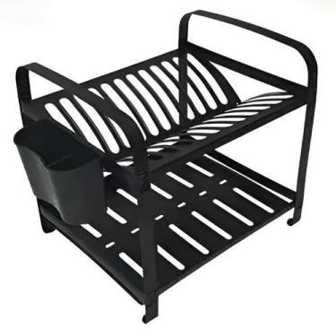 Imagem de Escorredor de Louças 12 Pratos Inox Preto com Porta Talher Mak-Inox SE