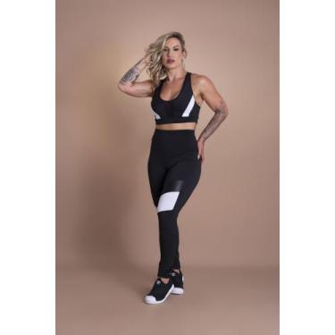 Imagem de Conjunto Feminino Fitness Calça Legging Cintura Alta Detalhe Perna E T