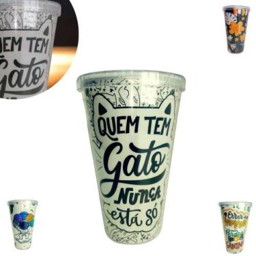 Imagem de Copo 500ml C/ Tampa E Canudo Acrílico Estampas Cores Cristal - C3b
