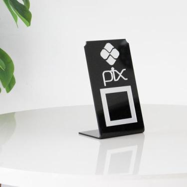 Imagem de Placa Pix Para Pagamento QR Code Preta - Kit 4 UNID COR: Preto com Pra