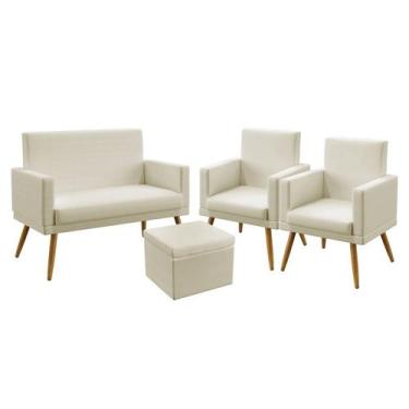 Imagem de Poltrona Namoradeira Vega mais 2 Poltronas Estofada Com Rodapé Com Puf