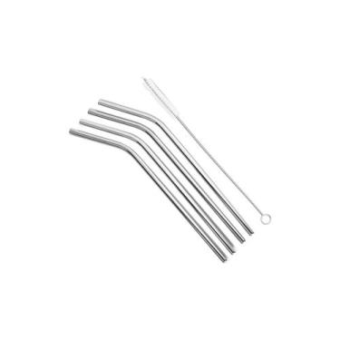 Imagem de Kit canudos inox drink curvo reutilizável + escova limpeza - HM PRESEN