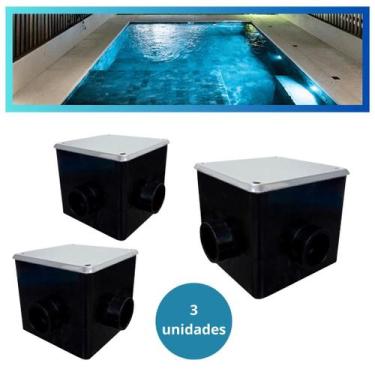 Imagem de Kit 3 Caixas De Passagem Iluminação de Piscina Tampa Inox Brustec