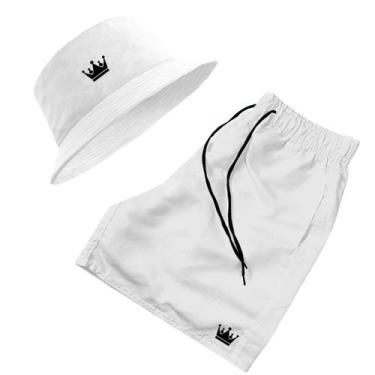 Imagem de Kit Short Praia + Chapeu Bucket Hat Masculino Com Cordao Colorido - MP