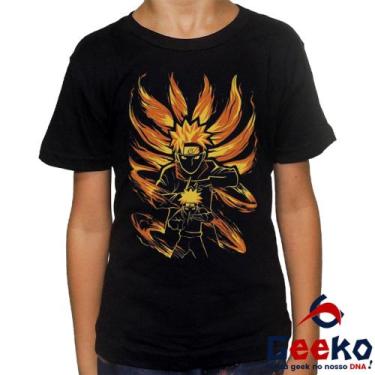 Imagem de Camiseta Infantil Naruto Uzumaki 100 Algodão Geeko Anime, Preto, 16