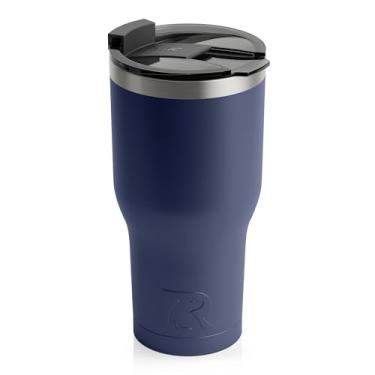 Imagem de RTIC Caneca de viagem de café de aço inoxidável com tampa isolada, à prova de derramamento, bebida quente e fria, copo térmico portátil para carro, acampamento, azul marinho