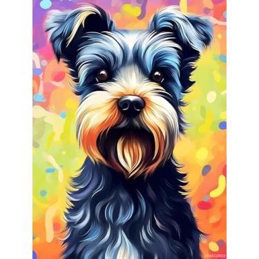 Imagem de UPABLUNSO Kits de pintura de diamante para adultos, kits de arte de diamante de cachorro Schnauzer colorido e fofo, pinturas 5D com pontos de diamante, broca completa, joia redonda, presente faça você