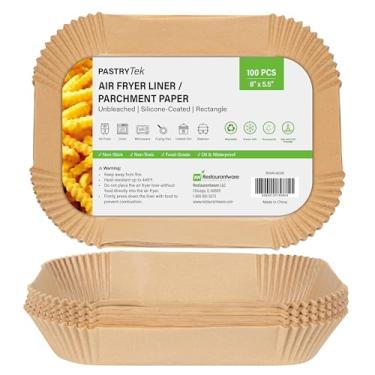 Imagem de Restaurantware - Forros para fritadeira a ar Pastry Tek 21 x 13 cm, 100 cestas retangulares para fritadeira a ar – Revestimento de silicone antiaderente, não branqueado, forros de papel de grau