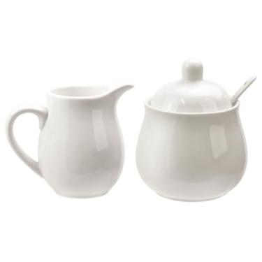 Imagem de Conjunto de creme e açúcar colorido de cerâmica com colher de tampa, conjunto de servir café, Branco, 10*12cm